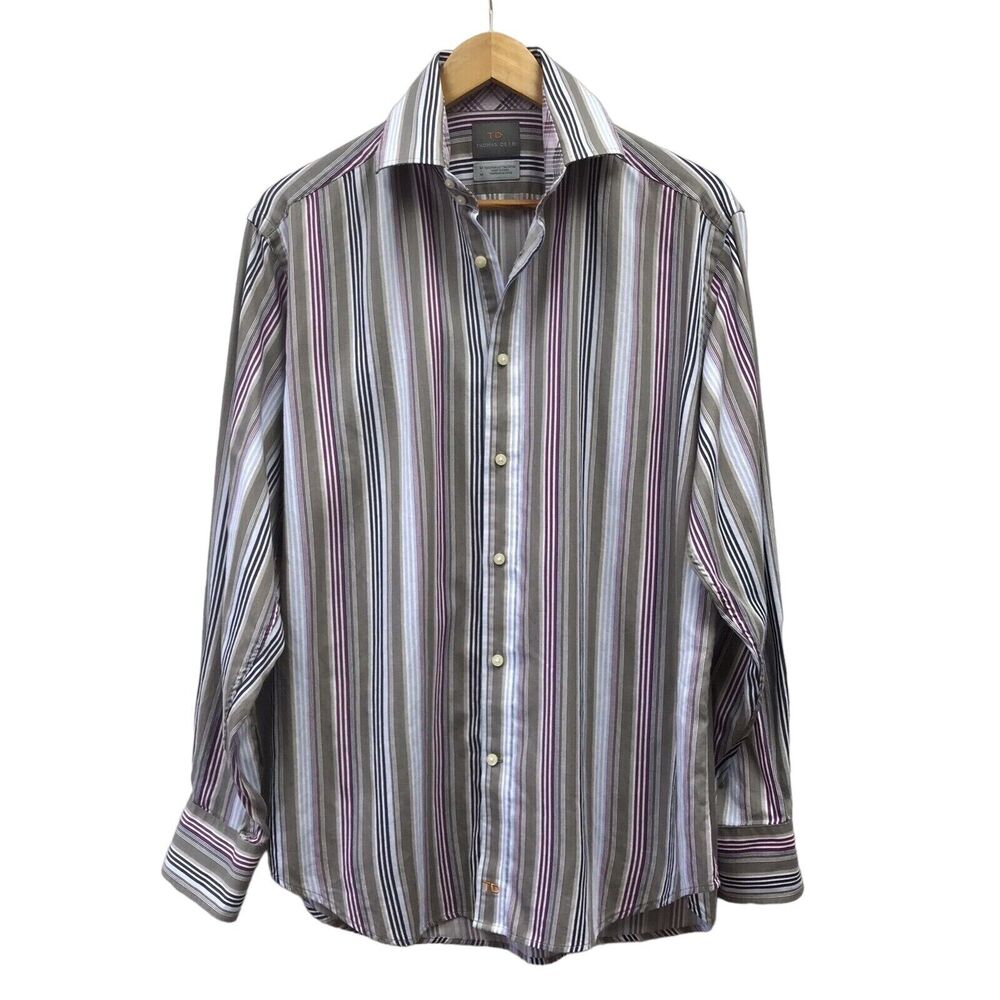 Thomas Dean Shirt Mens Medium Striped Pima Cotton